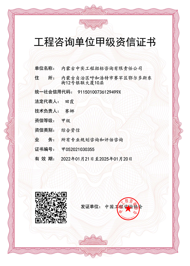 登录入口单位甲级综合资信证书